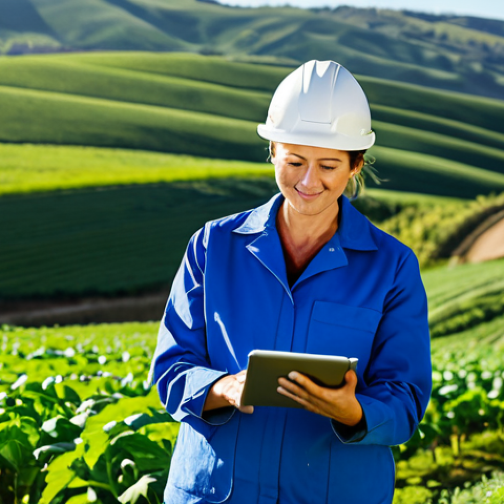 Sustainable Agriculture Professional**
"A professional agronomist, fully clothed in appropriate farming attire, examining a healthy crop in a sun-drenched, organic farm setting. She is taking notes on a tablet. Rolling hills and a blue sky in the background. Perfect anatomy, correct proportions, well-formed hands, proper finger count, natural pose. Safe for work, appropriate content, fully clothed, professional, family-friendly, high quality."
**
