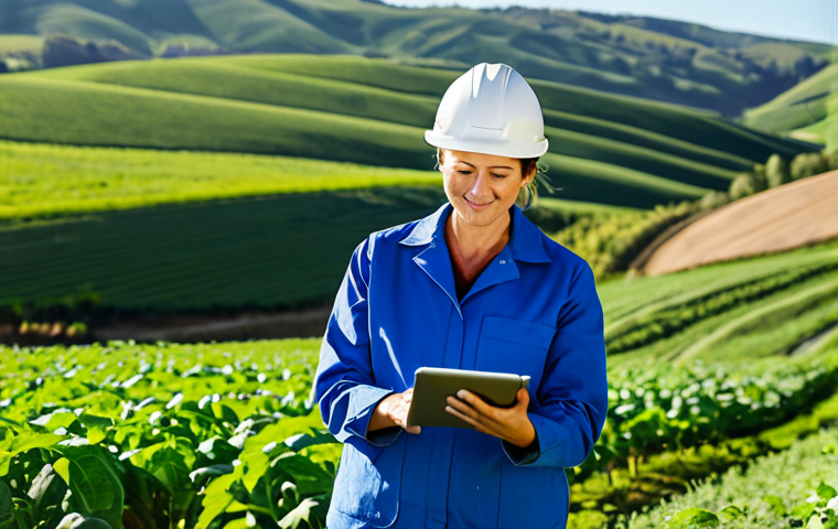 Sustainable Agriculture Professional**
"A professional agronomist, fully clothed in appropriate farming attire, examining a healthy crop in a sun-drenched, organic farm setting. She is taking notes on a tablet. Rolling hills and a blue sky in the background. Perfect anatomy, correct proportions, well-formed hands, proper finger count, natural pose. Safe for work, appropriate content, fully clothed, professional, family-friendly, high quality."
**